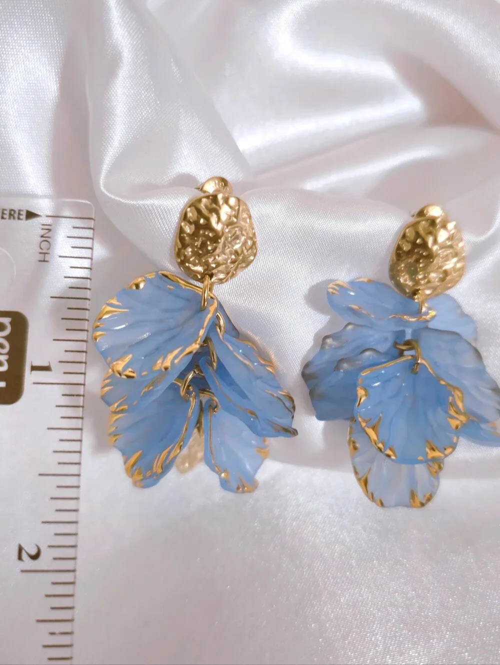 Gold & Sky Blue Petal Drop Earrings - Women‎ Jewelry - Summer - NEW